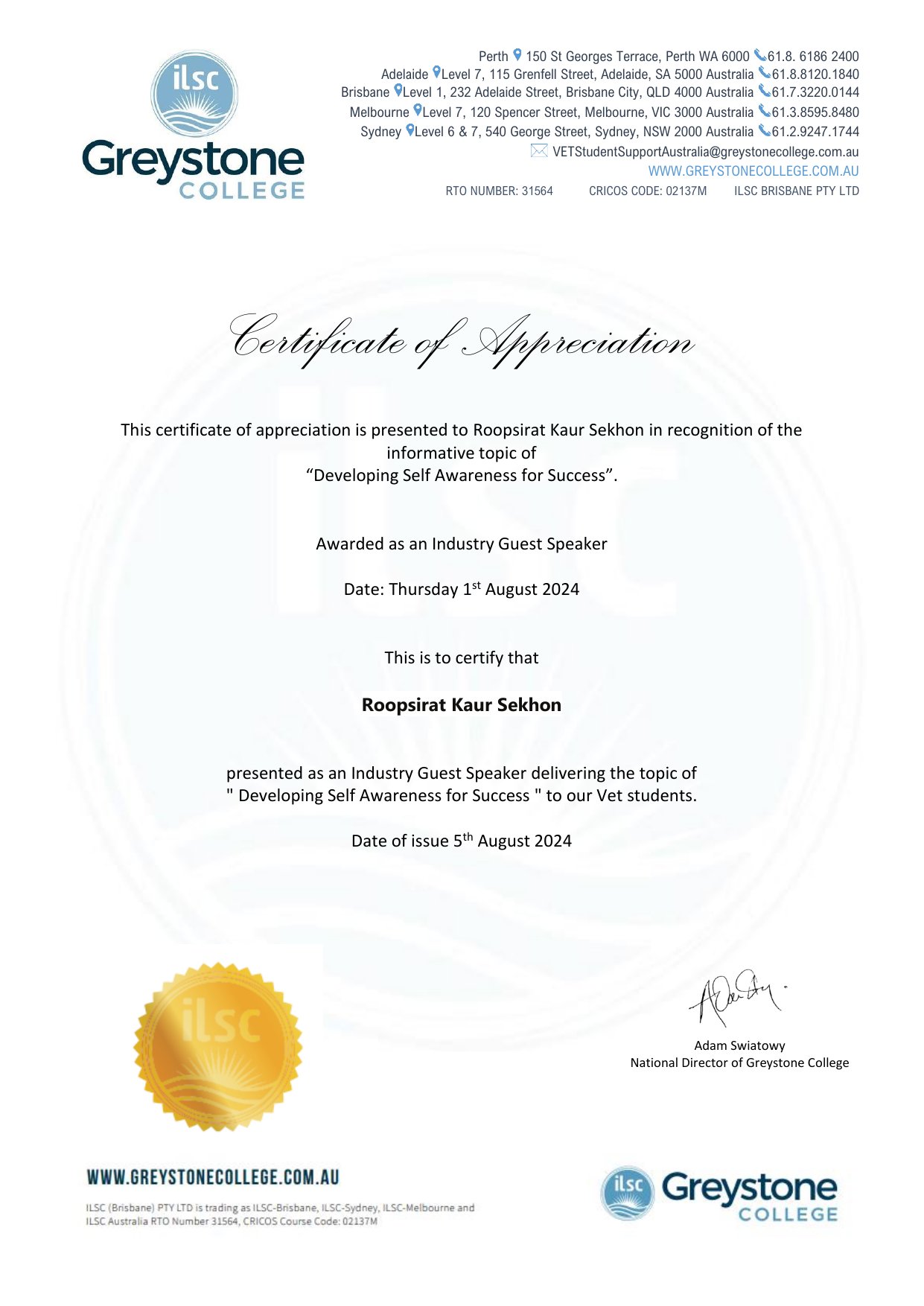 Certificate preview