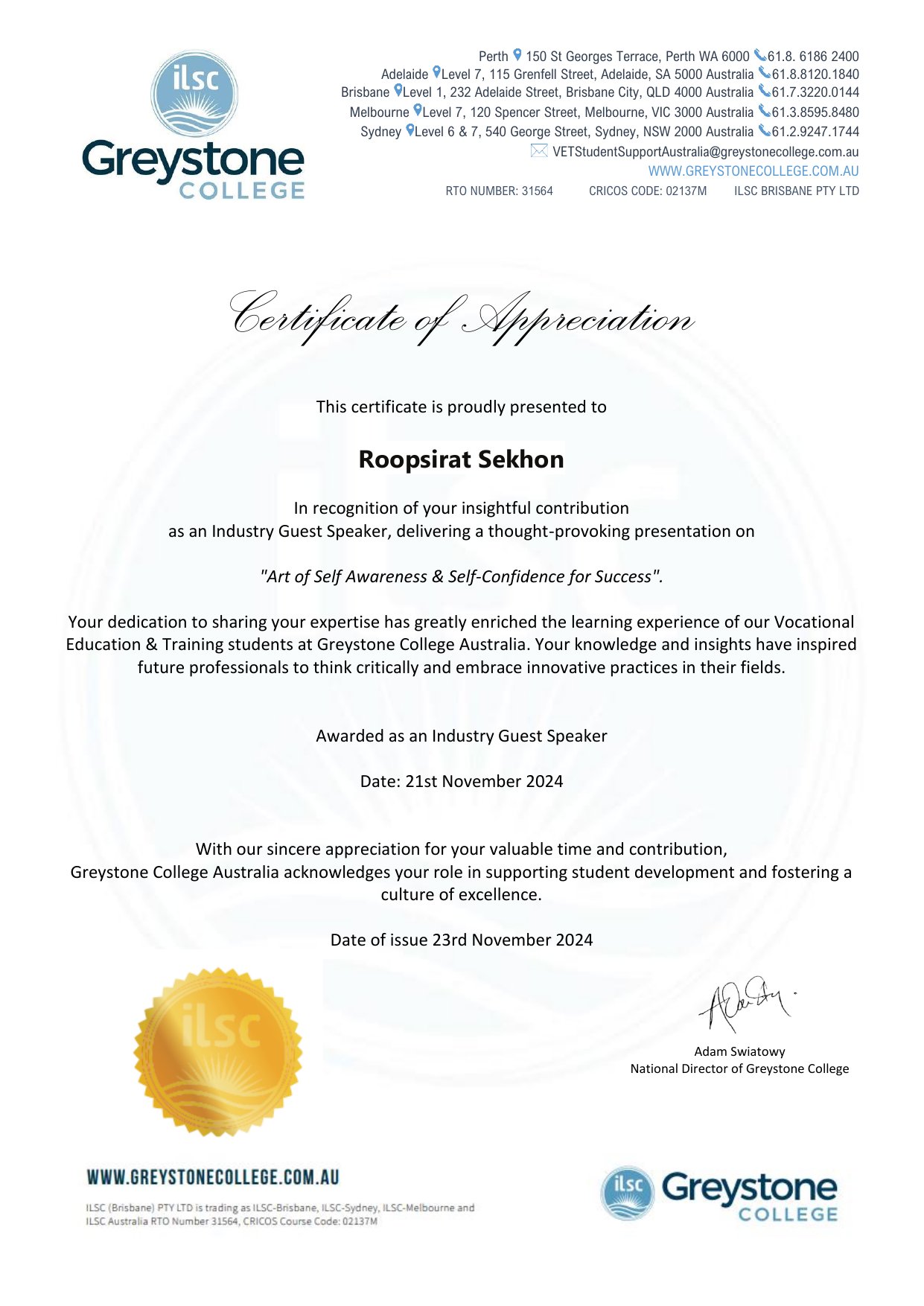 Certificate preview
